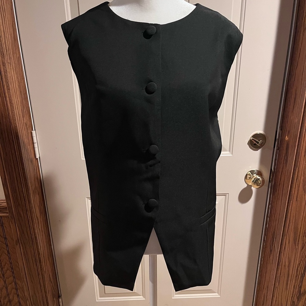 SoraVila Black Structured Vest Top V-Neck Button Front XL - Picture 3 of 7